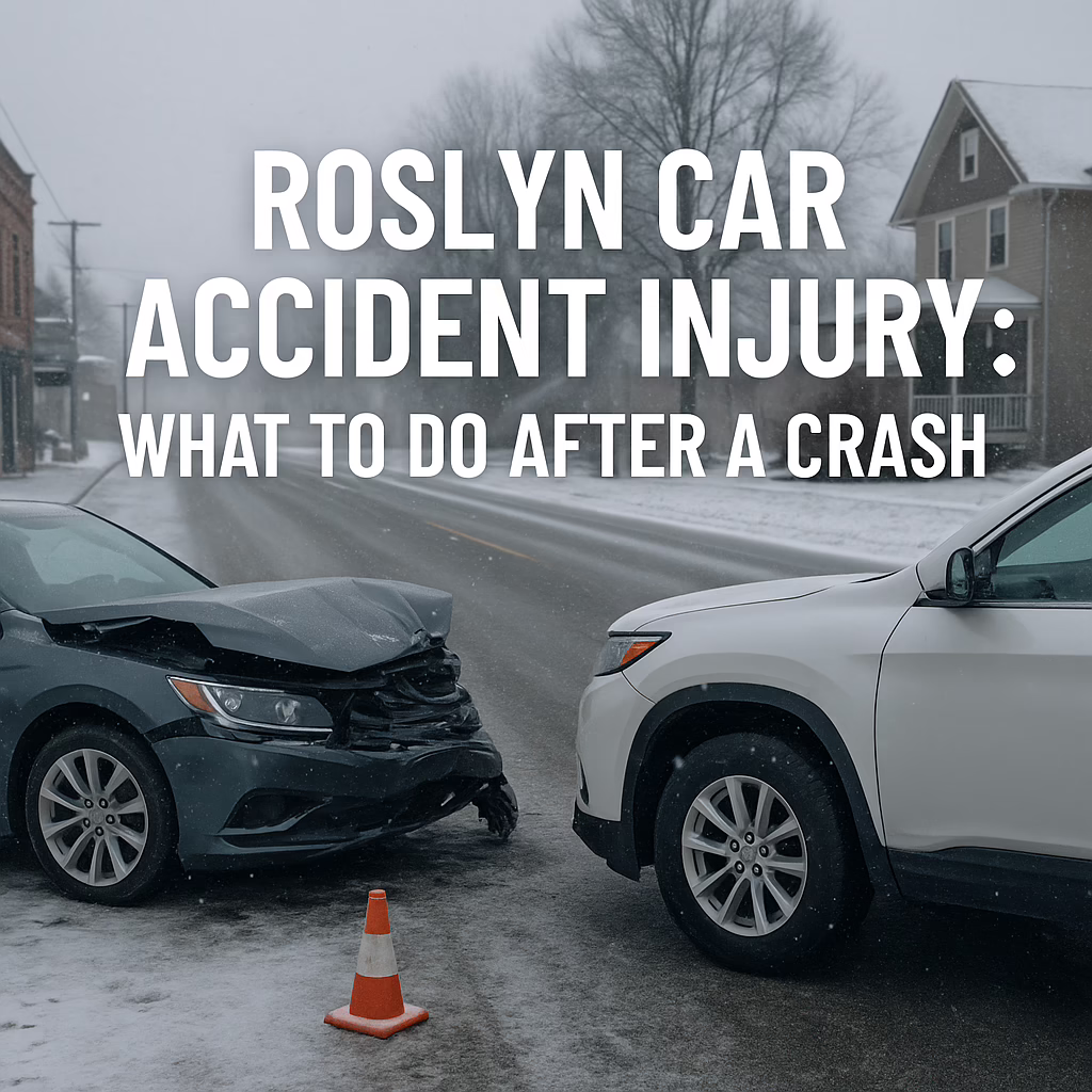 Roslyn car accident injury scene with emergency response vehicles